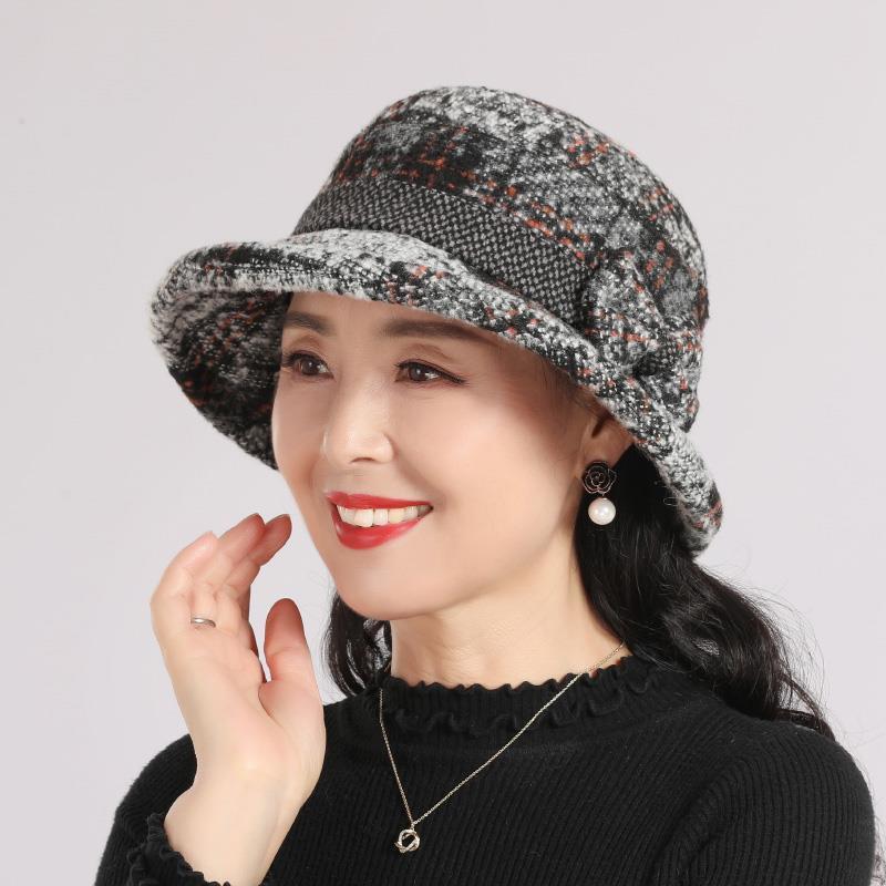 Women's Elegant Woolen Hat Mother Bucket Hats & Caps