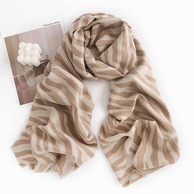 Women's Thickened Zebra Pattern Artificial Cashmere Warm Scarfs