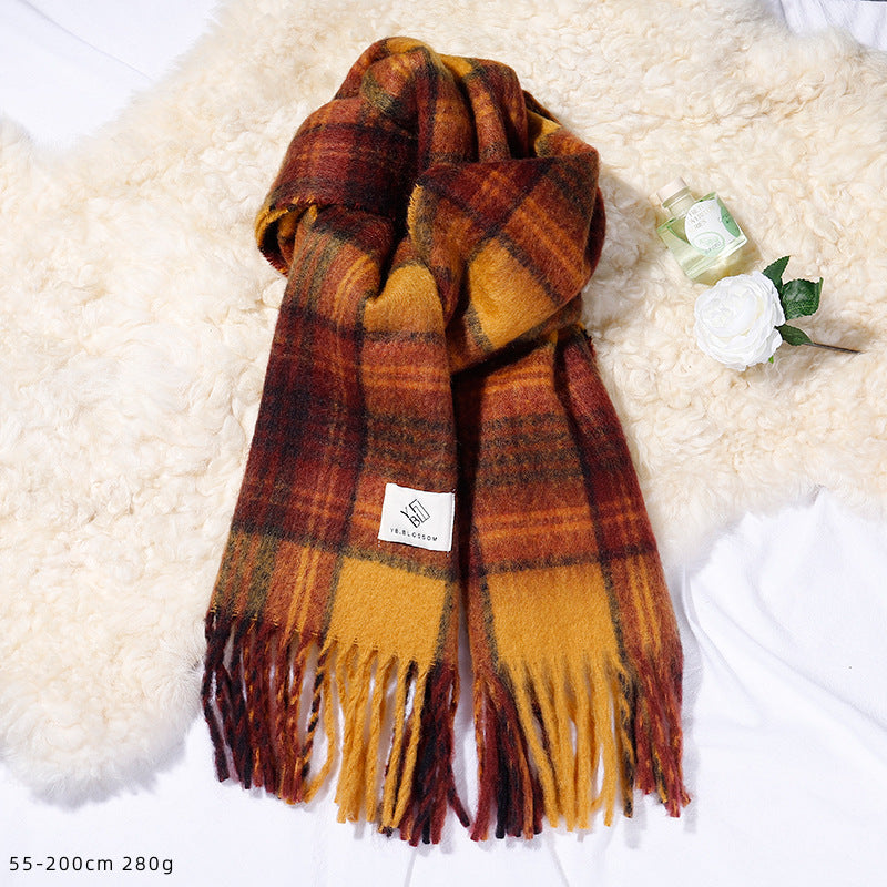 Women's Mohair Winter High-grade Plaid Artificial Cashmere Lovers Wild Warm Scarfs