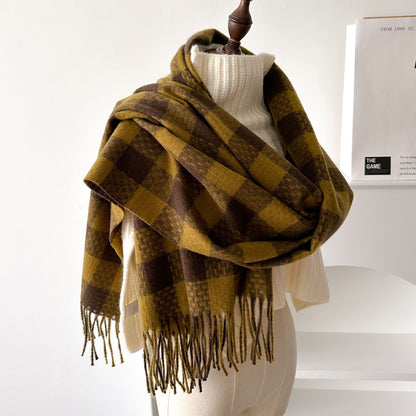 Plaid For Winter Black White Thickened Scarfs