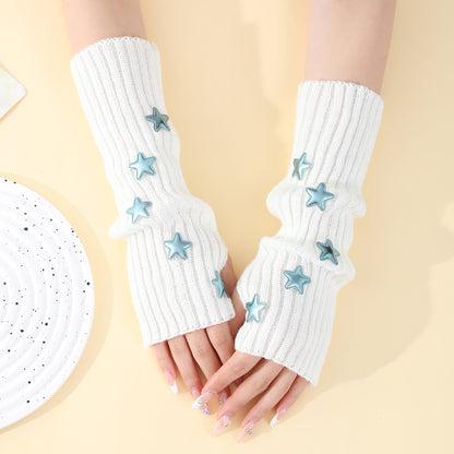 Women's Preppy Style Pile Fingerless Knitted Subculture Warm Gloves