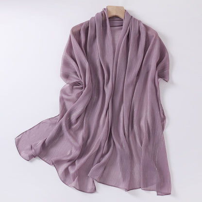 Live Broadcast Chiffon Sier Silk Pleated Long Scarfs