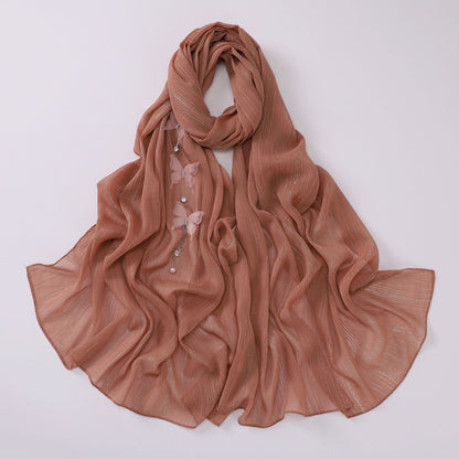 Streaming Sier Silk Wrinkled Butterfly Long Hui Scarfs