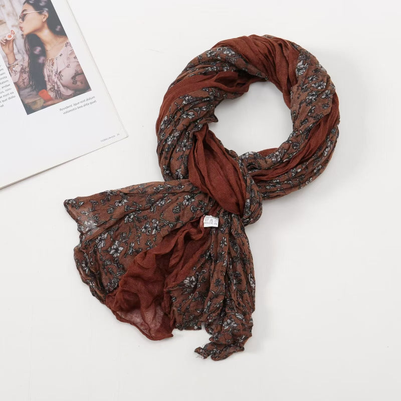 Women's Twist Pleated Simple Korean Floral Shawl Scarfs