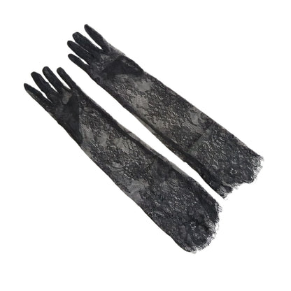 Super Fairy Black Lace Tulle Long Wedding Gloves