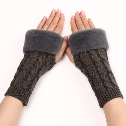 Women's Turn-over Short Furry Knitted Arm Sleeve Gloves