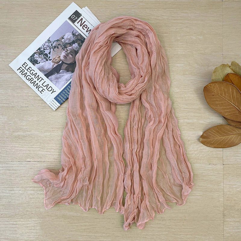 Women's Korean Style Artistic Vintage Crumpled Cotton Scarfs