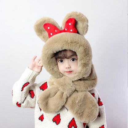 Children's Hat Korean Cute Earmuffs Bowknot Sleeve Integrated Kids' Headwear