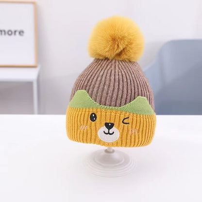 Children's Warm Cute Fur Ball Cartoon Woolen Kids' Headwear