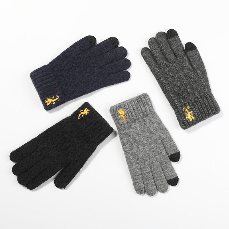 Men's Outdoor Riding Fleece-lined Warm Embroidered Fashionable Gloves