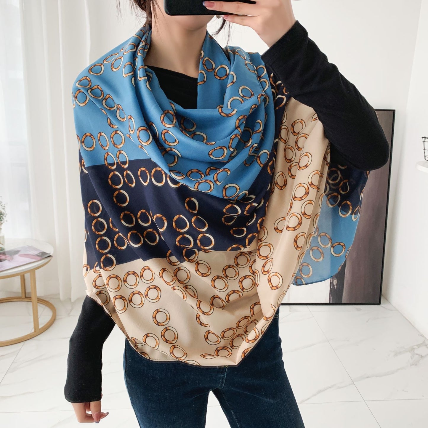 Women's Silk Satin Fashionable Western Style Long Scarfs