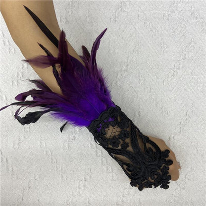 Halloween Feather Hook Finger Party Prom Black Gloves