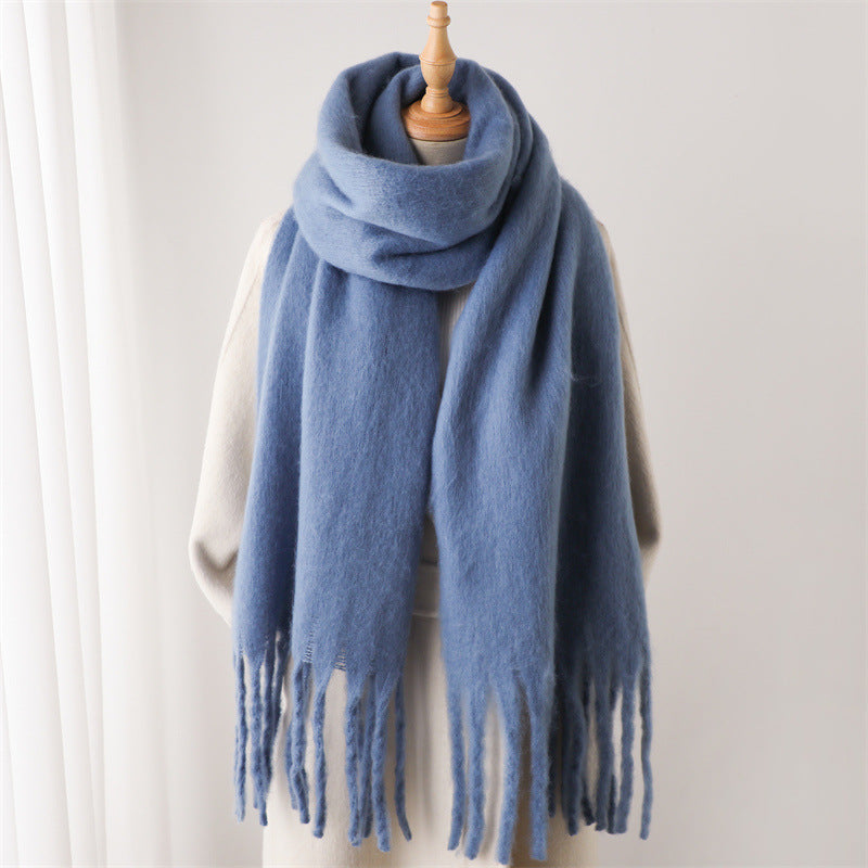 Women's & Men's Pure Color Winter Warm Lengthened Fringe Scarfs