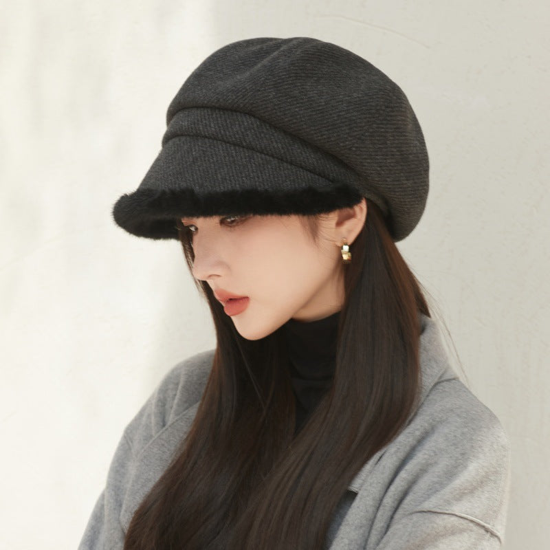 Women's High Sense Thickened Fleece Edge Octagonal Hats & Caps