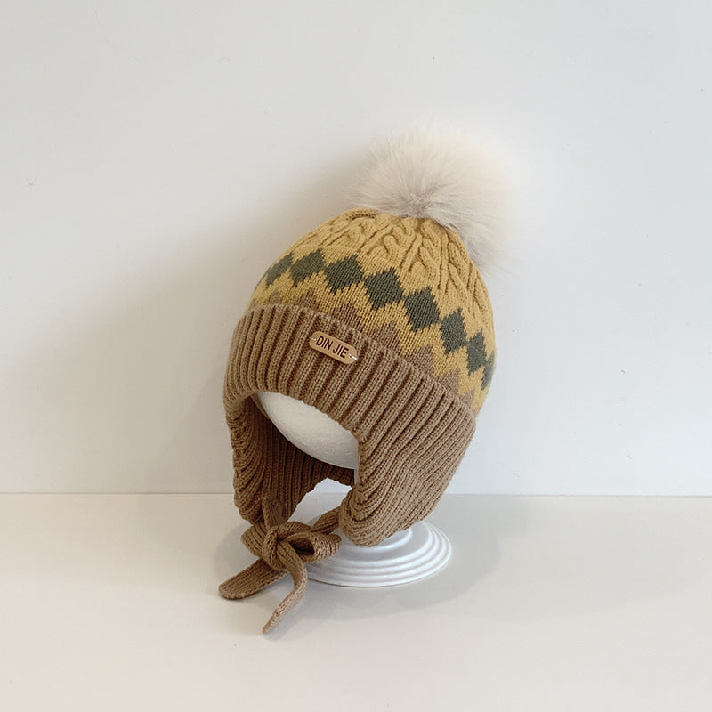 Fur Ball Knitted Earflaps Winter Boys Kids' Headwear