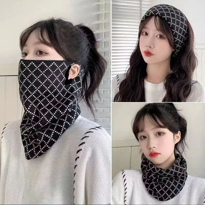 Women's Plaid Variable Ear Hanging Wind Mask Hundred Cycling Scarfs