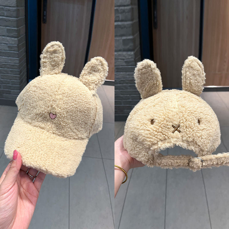 Female Springtide Cute Rabbit Ears Plush Baseball Spring Warm Hats & Caps