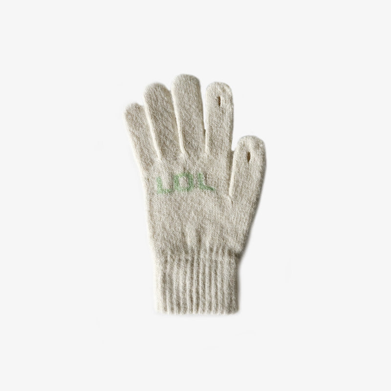 Wool Blended Letter Jacquard Knitted Warm Gloves