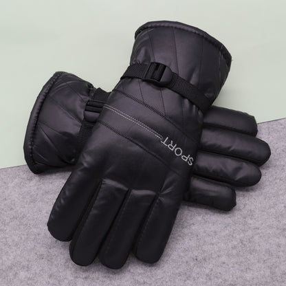 Men's Leather Thickened Version Long Veet Lining Warm Cycling Gloves