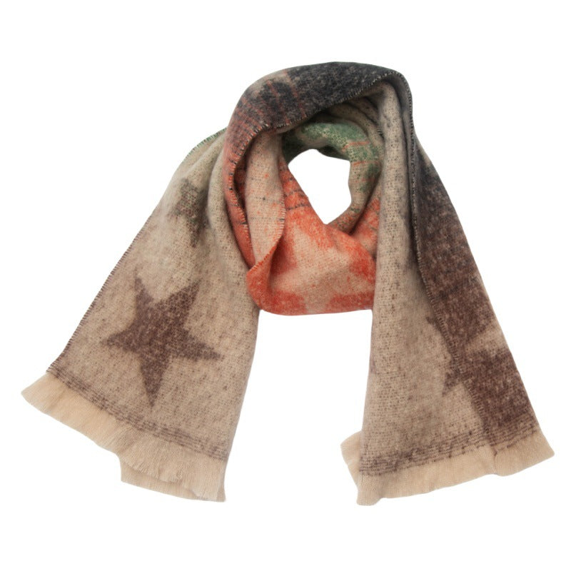 Circle Yarn Jacquard Gradient Color Five-pointed Scarfs