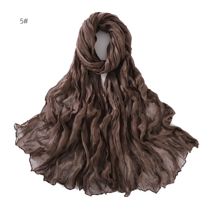 Women's Pure Color Voile Twist Wrinkle Cotton Linen Scarfs