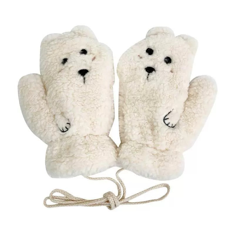 Winter Cartoon Bear Plush Halter Mittens Gloves