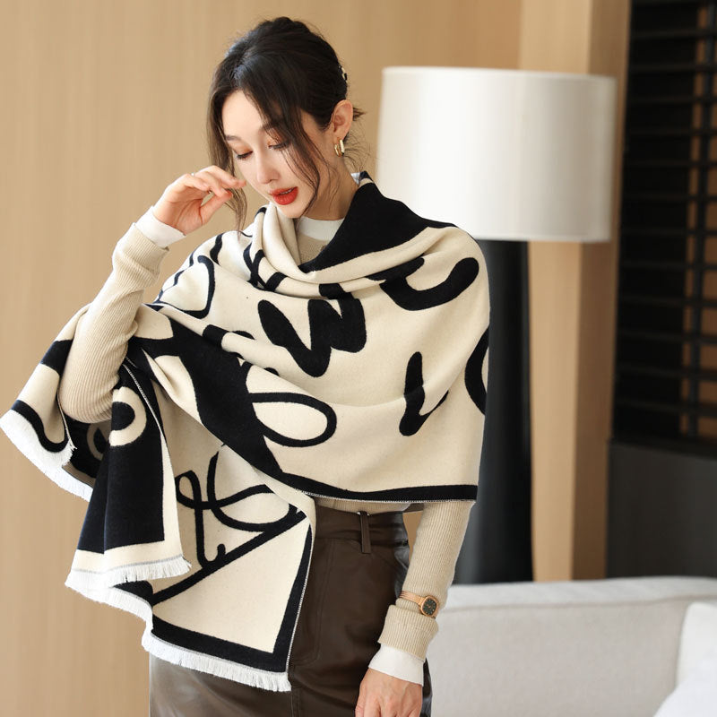 Female Luo Letter Shawl High-grade Warm Scarfs