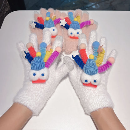 Screen Funny Plush Finger Female Winter Gloves