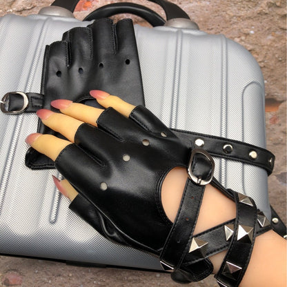 Women's Square Rivet Chain Punk Nightclub Performance Gloves