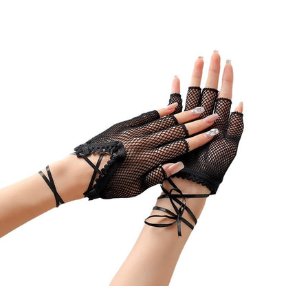 Women's Summer Sexy Mesh Strap Long Half Finger Gloves