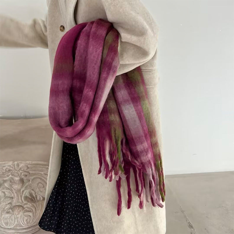 Colorful Plaid Striped Thick Braid Mohair Scarfs