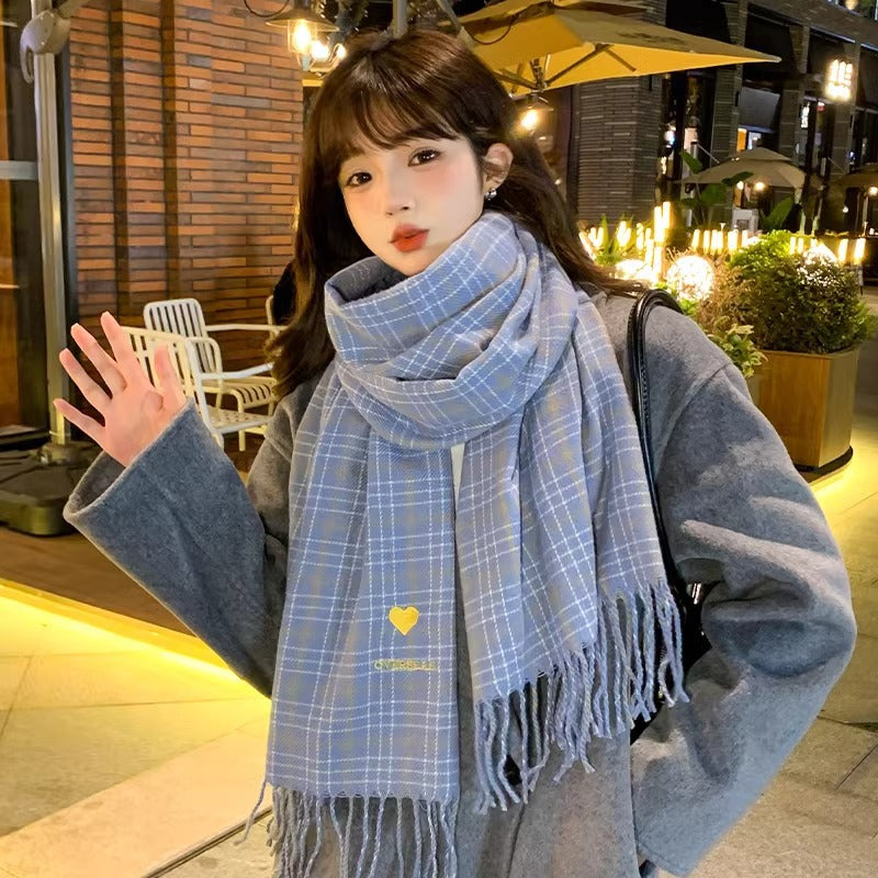 Love Plaid Female Winter Korean Style Scarfs