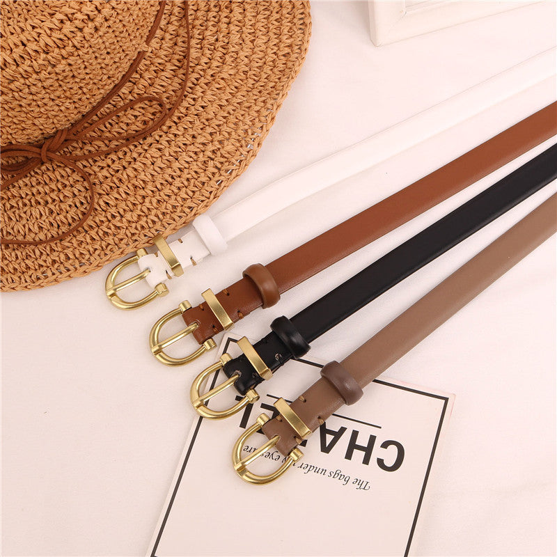 Women's Leather Fashionable Small Thin Female Brown Belts