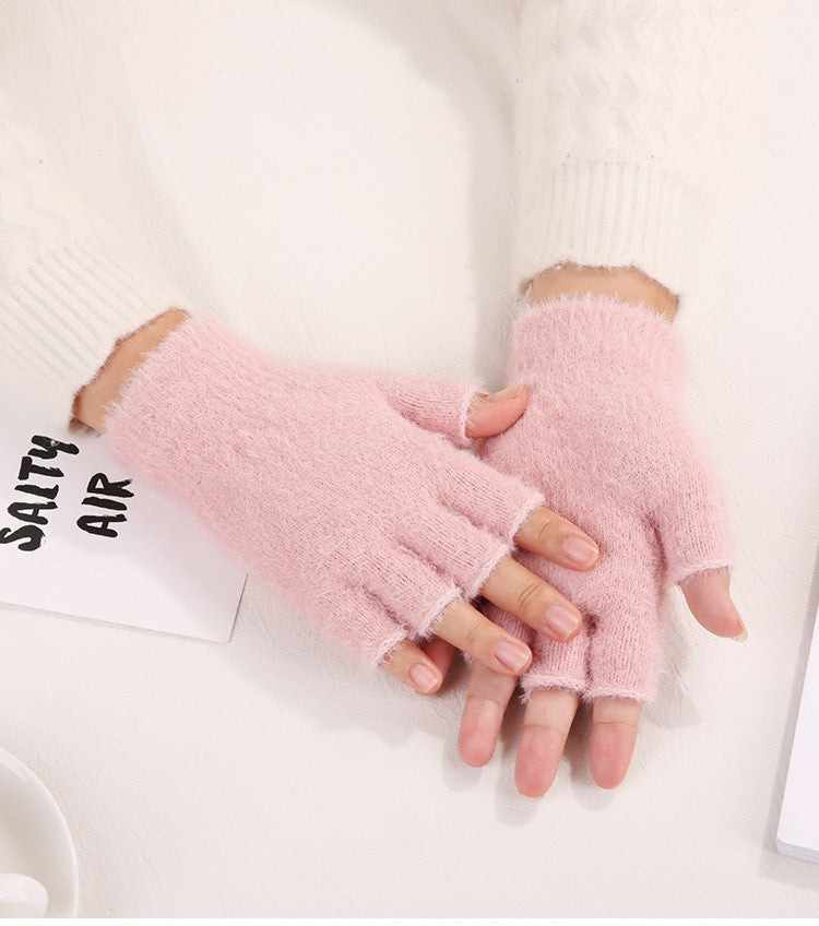 Female Winter Warm Exposed Finger Flip Gloves