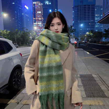 Women's Mohair Winter High-grade Plaid Artificial Cashmere Lovers Wild Warm Scarfs