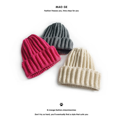 Stripe Knitted Hat Solid Color Woolen Kids' Headwear