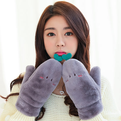 Winter Fleece-lined Cute Korean Style Cartoon Extra Thick Gloves