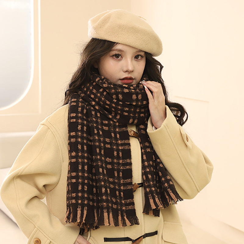 Women's Plaid Winter Thickened Warm Korean Style Scarfs