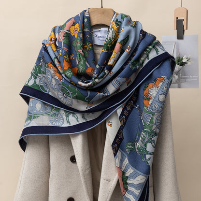 Women's Wool Jungle Silk Cashmere Shawl Warm Scarfs