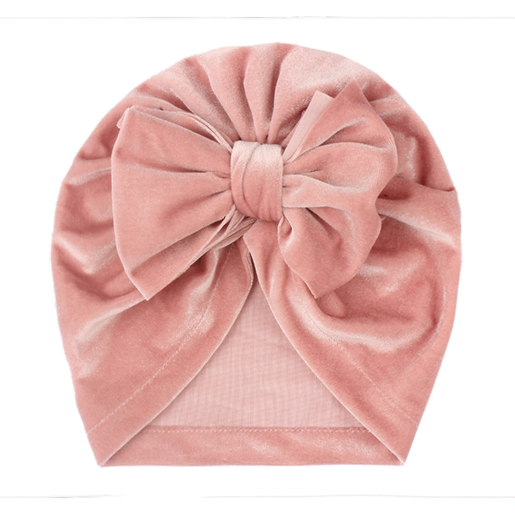 Children's Warm Hat Bow Gold Veet Knotted Kids' Headwear