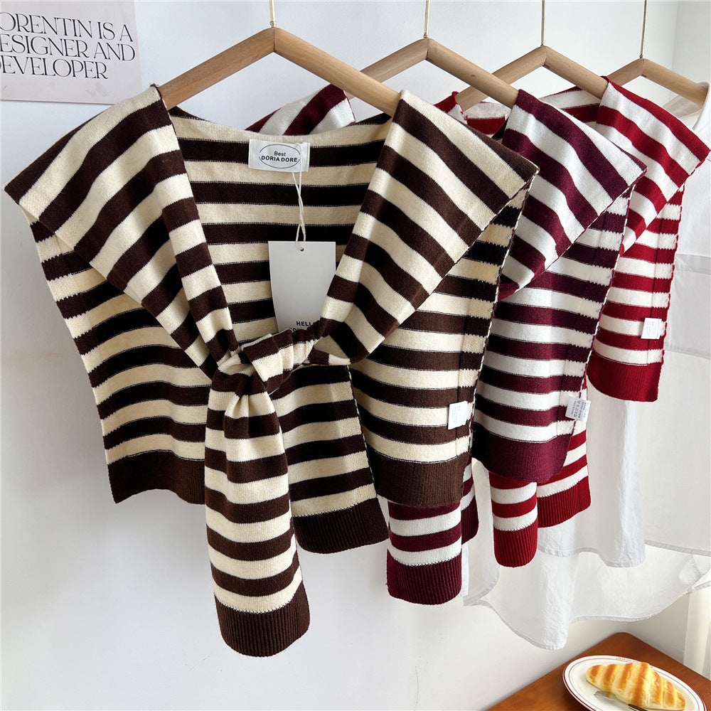 Women's Striped Two-color Shawl Shoulder Outer Shirt Summer Knotted Knitted Scarfs