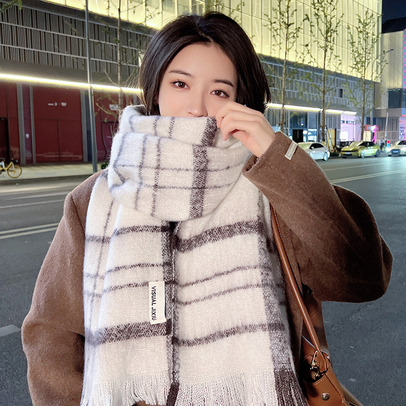 Women's Winter Thick Warm Cashmere Plaid Shawl Scarfs