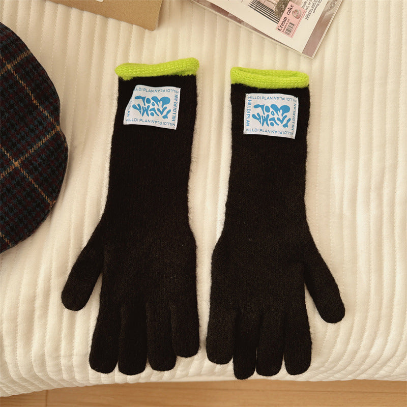 Winter Wool Knitted Touch Screen Cloth Label Thickened Gloves