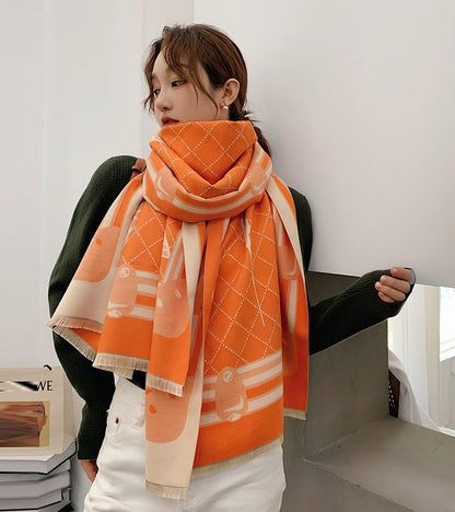 Women's Winter Color Matching Warm Letters Double-sided Thickened Scarfs