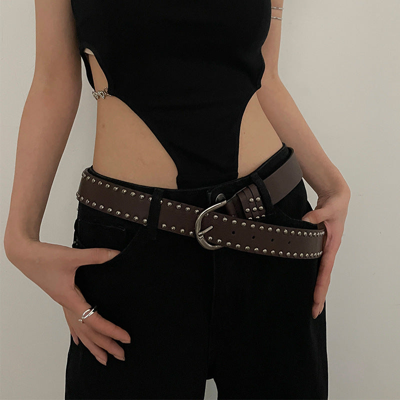 Women's White Punk Vintage Summer Rivet Versatile Belts