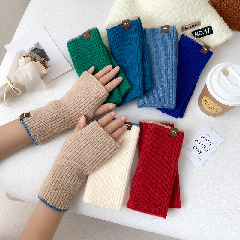 Women's Knitted Half Winter Fingerless Finger Writing Gloves