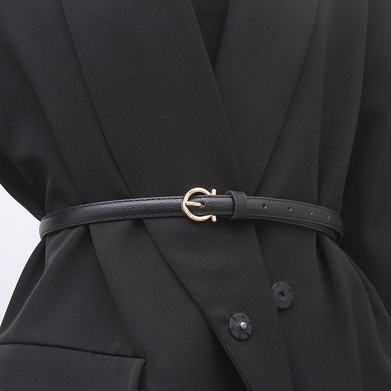 Women's Easy To Match Black Small Simple Thin Retro Belts