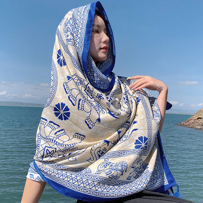 Women's Sunscreen Shawl Yunnan Grassland Travel Wear Silk Seaside Scarfs