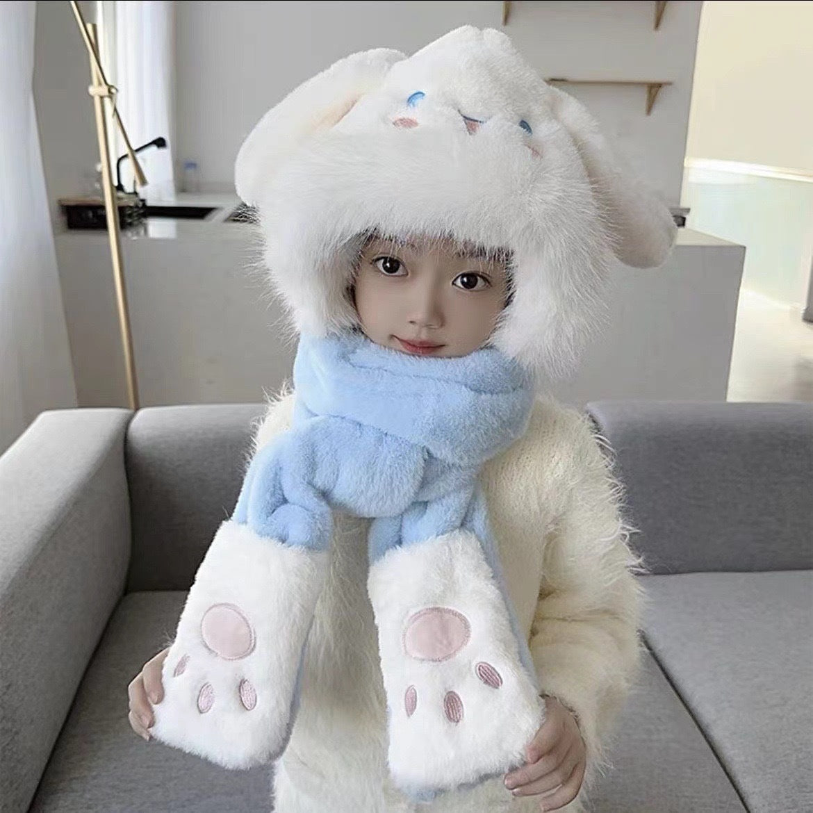 Children's Rabbit Ears Plush Thick Warm Bonnet Kids' Headwear