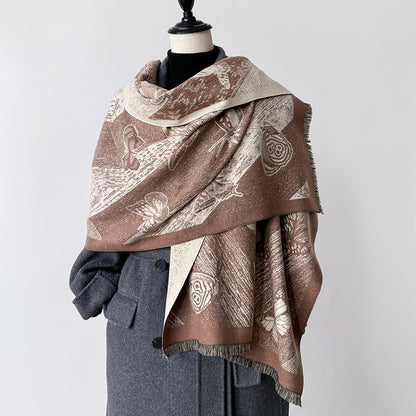 Korean Style Butterfly Artificial Cashmere Retro Double-sided Air-conditioned Scarfs